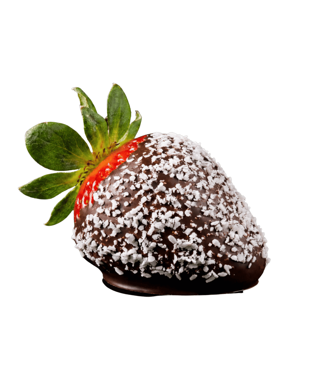 Nuit Blanche, a dark chocolate strawberry with toasted coconut shavings