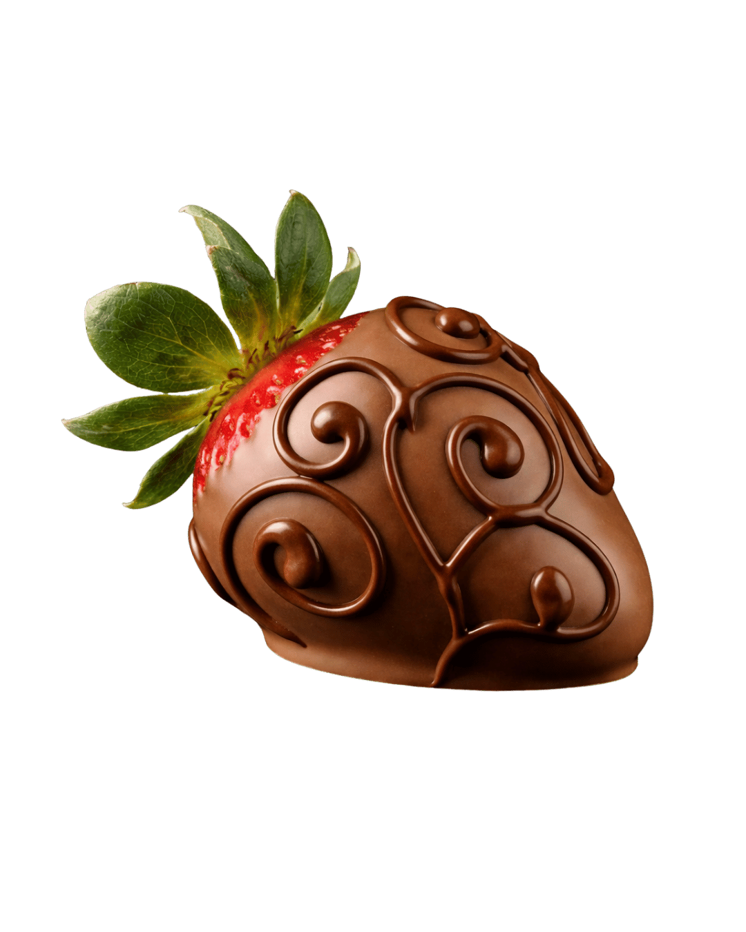 Arabesque Lait, a milk chocolate strawberry with hand-piped swirl detail