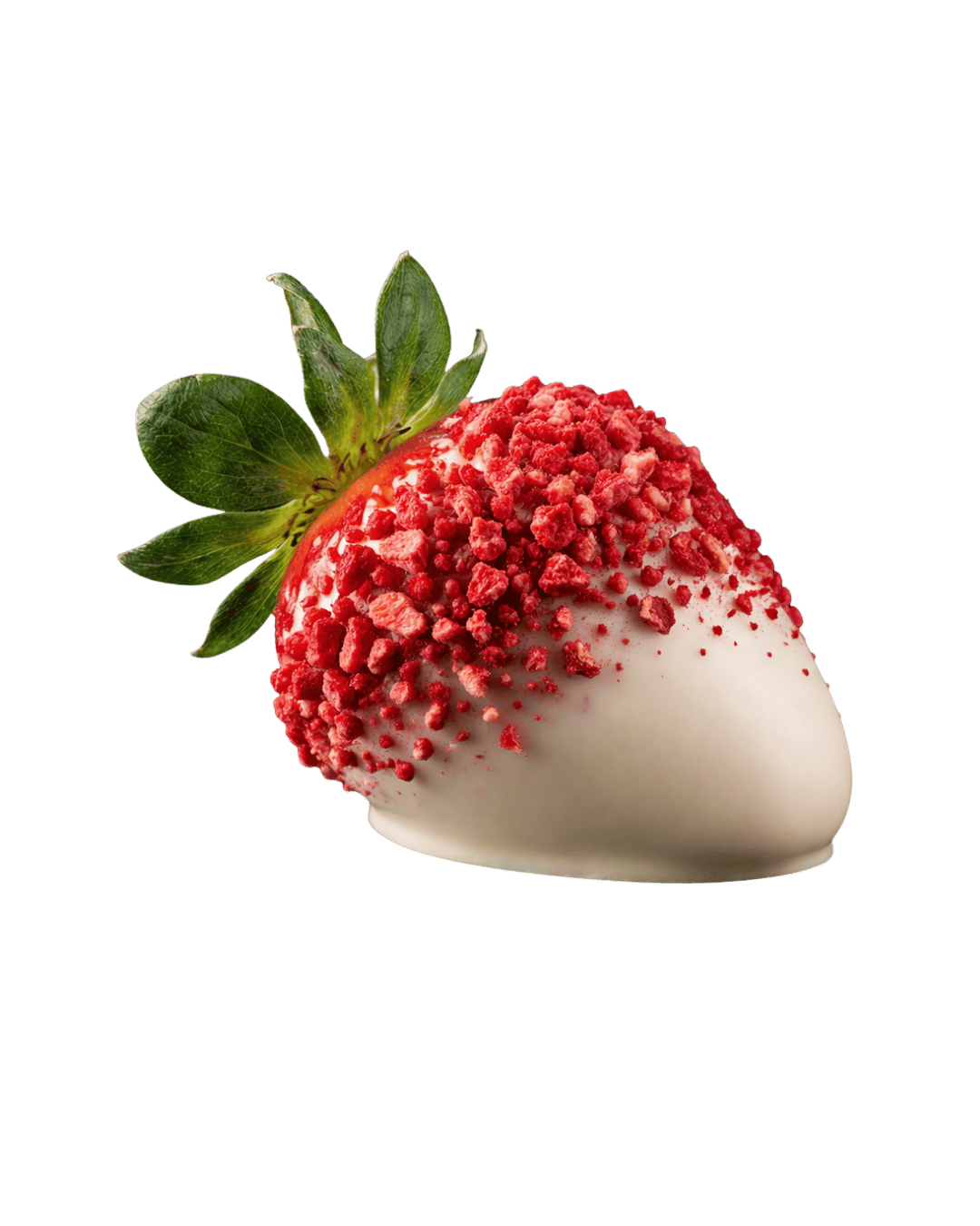 Blanc Rubis, a white chocolate strawberry with freeze-dried raspberries