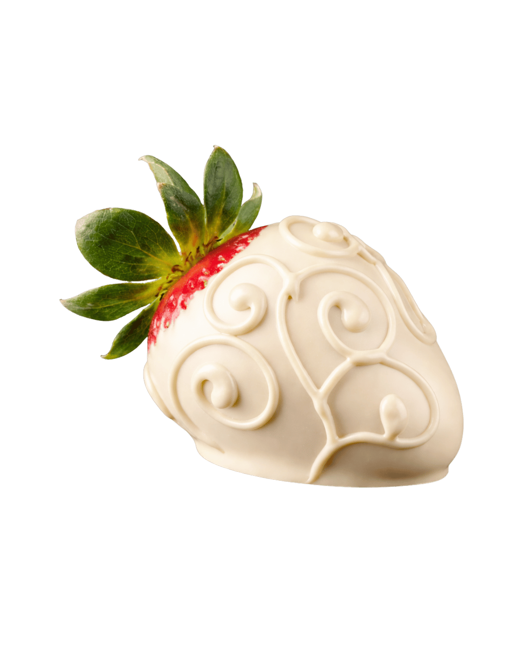 Arabesque Blanche, a white chocolate strawberry with hand-piped swirl detail